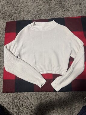 La Hearts Cream Cropped Turtleneck Sweater